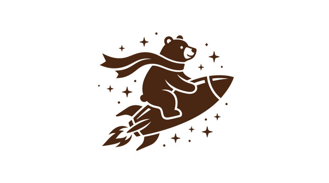 Bear riding rocket among stars illustration.