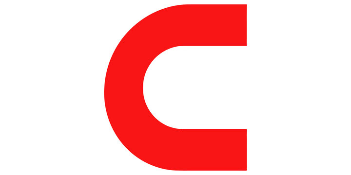 Red letter c shape on transparent grid for alphabet design.