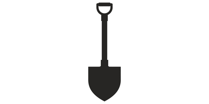 Black shovel icon for digging and excavation in construction or gardening.