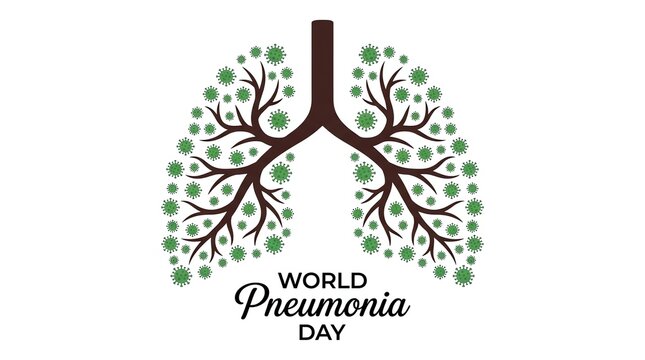 World Pneumonia Day Concept with Human Lungs Shape and Virus Cells Illustration