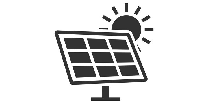 Solar panel with sun icon representing renewable energy and sustainable power generation for environment protection.