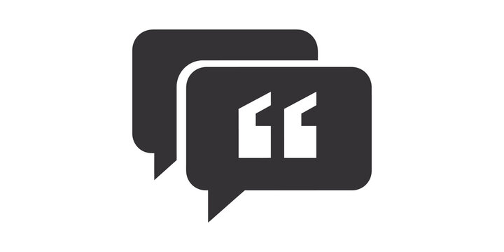 Double speech bubble icon with quotes for feedback reviews and messaging communication.