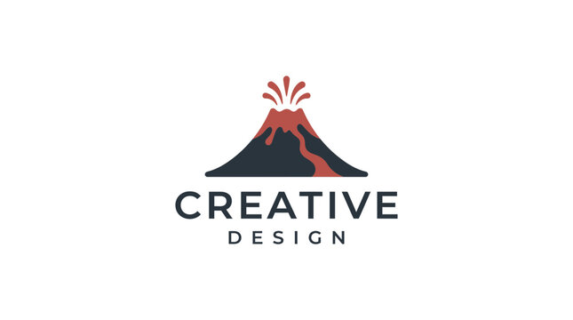 Creative design volcano logo with eruption and text.