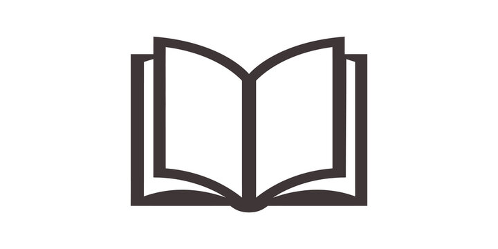 Minimalist open book outline icon for reading apps and educational design resources.
