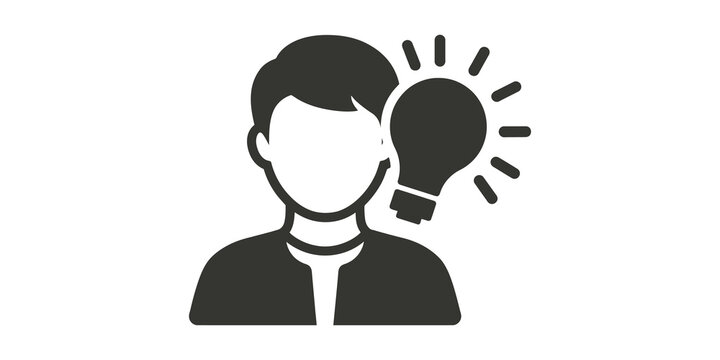 Creative thinking person icon with light bulb element for innovation and brainstorming concepts.
