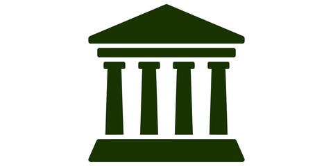 Naklejka premium Dark green bank building icon silhouette for financial institution branding.