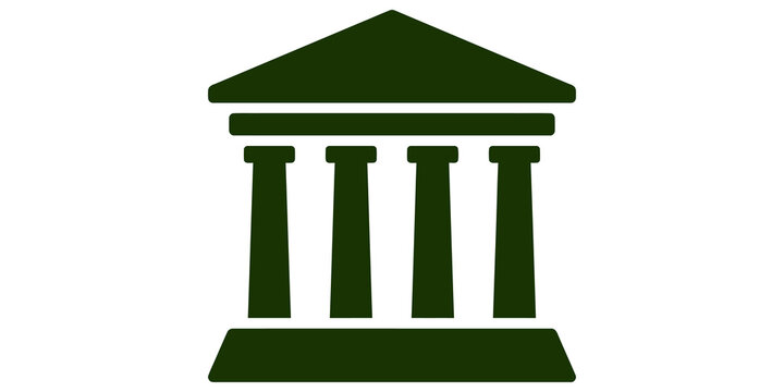 Dark green bank building icon silhouette for financial institution branding.