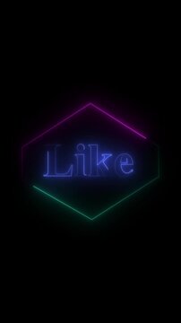 Like logo animation with neon hexagon Like logo digital social media icon Like logo technology interface graphic on black background for engagement