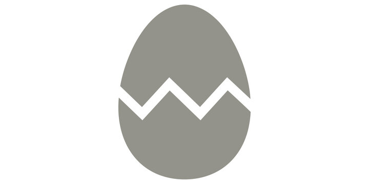 Cracked egg shell grey silhouette icon on transparent background representing rebirth and fragility.