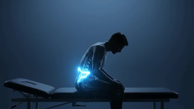 Digital spinal cord glow on patient sitting in clinical room