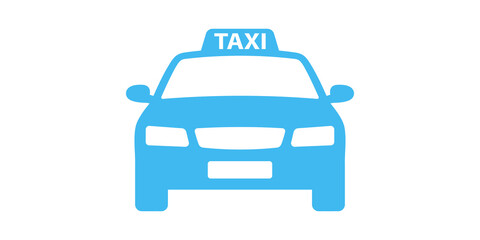 Blue taxi car icon for urban transportation and city travel services. © 扁平化图标 
