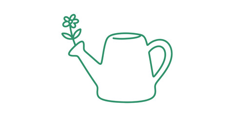 Green watering can with small flower for gardening and growth layouts. © 扁平化图标 