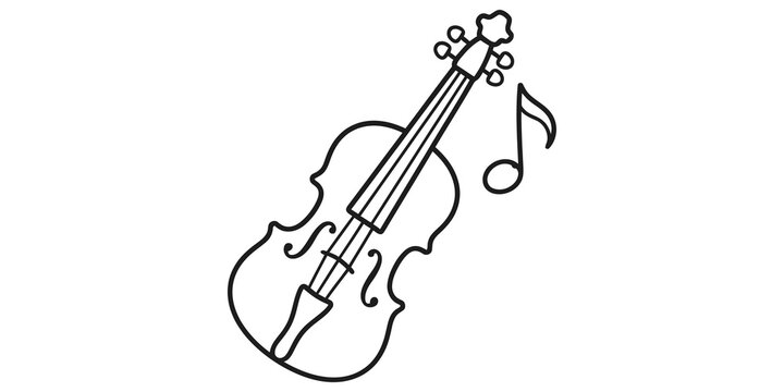 Violin line art with music note icon for classical concert posters.