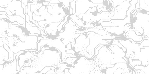 Fototapeta premium Abstract digital circuit board pattern with grunge textures in white and gray tones