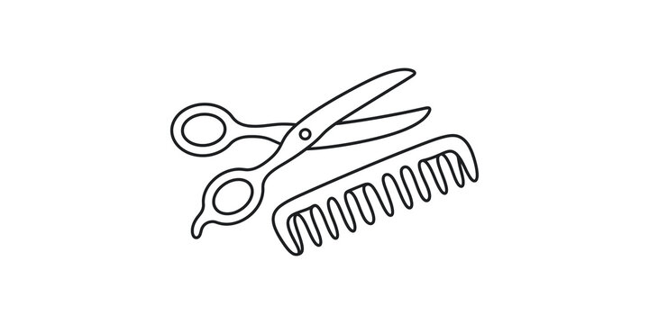 Barber tools icon featuring hair scissors and comb for salon services.