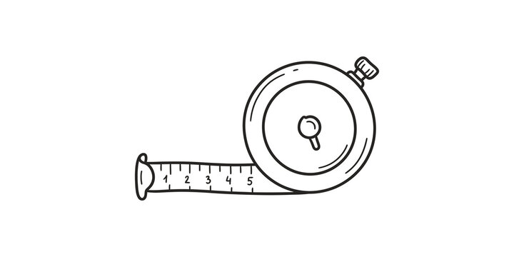 Tape measure icon design black line art construction home repair tool.