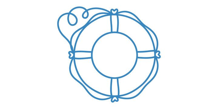 Blue lifebuoy line drawing icon for safety and emergency rescue services.