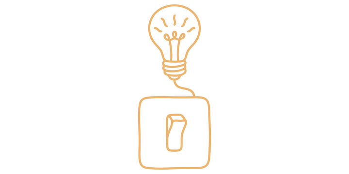 Light bulb and wall switch outline orange icon for energy power concept.