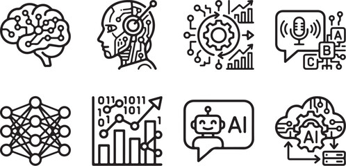 Obraz premium Modern ai and technology icons set