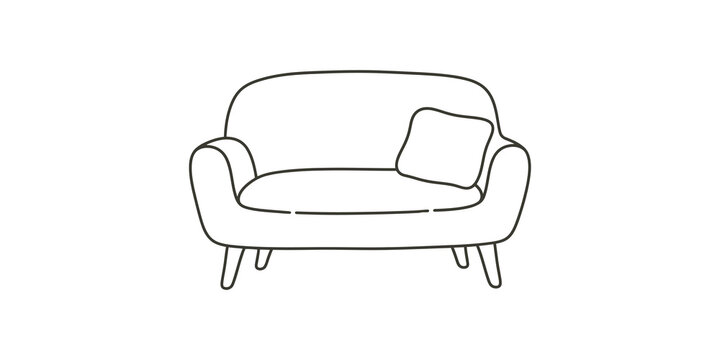 Comfortable couch with pillow linear icon for home living room decor.