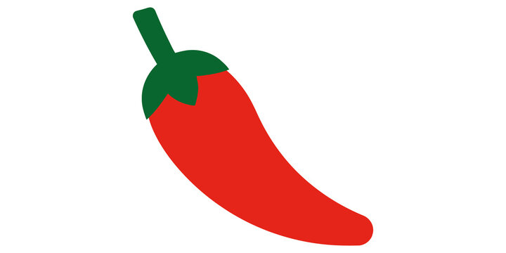 Red chili pepper vegetable icon with green stem for culinary menu art.