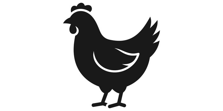 Farm chicken bird icon in black silhouette for poultry farming graphics.