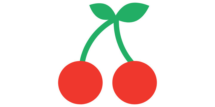 Fresh red cherry fruit icon with green leaves for food healthy recipes.