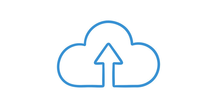 Cloud upload outline icon in blue stroke for data storage interface.