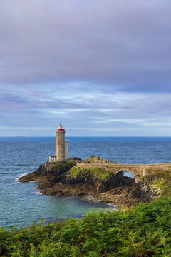 Fort du Minou lighthouse standing on rocky coast of Brittany in France