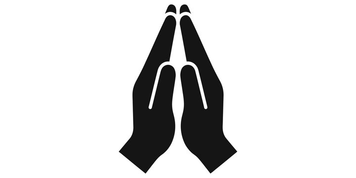 Prayer hands icon black shape for religious devotion or spiritual peace.