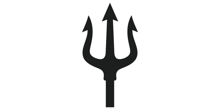 Black trident silhouette with barbed tips for nautical graphic design.