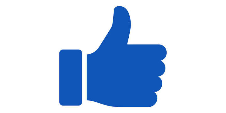 Thumbs up blue icon on transparent background for social media design.
