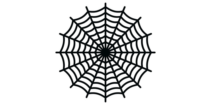 Black spider web icon with circular geometric lines for halloween design.