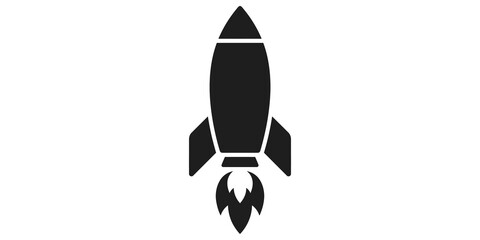 Black rocket ship icon launching with flames for business startup projects. © 扁平化图标 