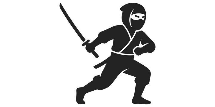 Ninja warrior silhouette icon design featuring black sword stealth fighter.