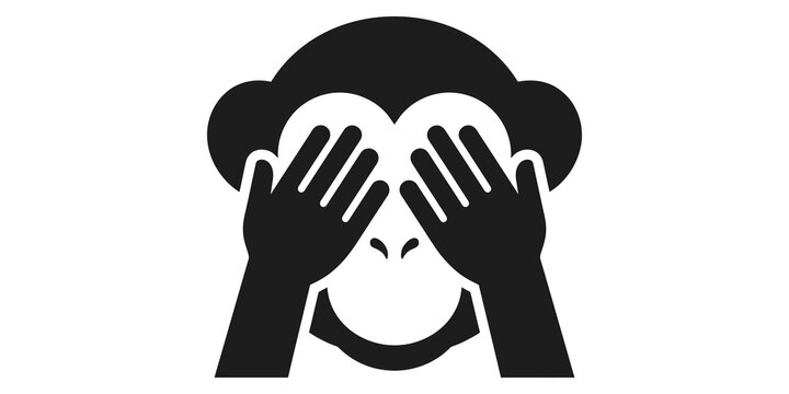 See no evil monkey emoji black silhouette icon for privacy concepts.