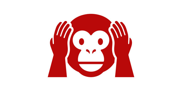 Hear no evil monkey emoji red silhouette icon for sensory concepts.