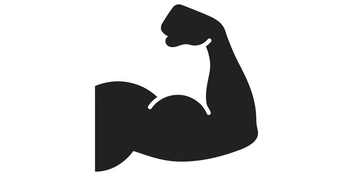 Strong bicep muscle silhouette icon vector for fitness exercise designs.
