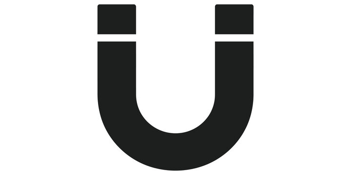 Horseshoe magnet icon in black silhouette for physics education tool.