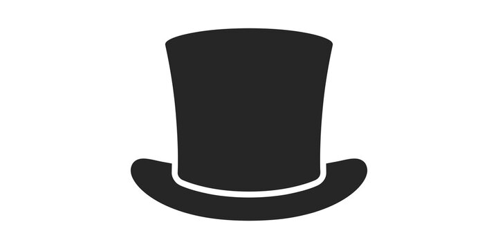 Classic black top hat icon for magic performance and formal attire wear.