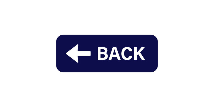 Back navigation button design blue rectangle with white left arrow symbol.
