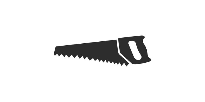 Manual hand saw tool icon black silhouette for construction work tasks.