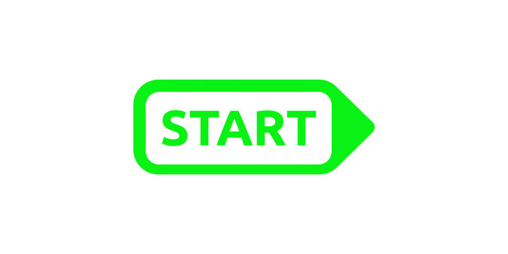 Green start arrow button icon simple modern graphic for digital interface.