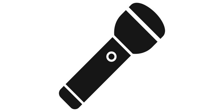 Flashlight silhouette icon in black color for lighting and emergency safety.