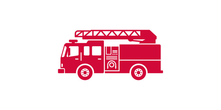 Fire engine red cartoon truck with ladder for emergency services.