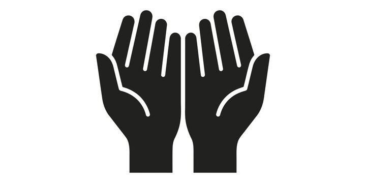 Open human hands symbol representing prayer charity and help offering support.