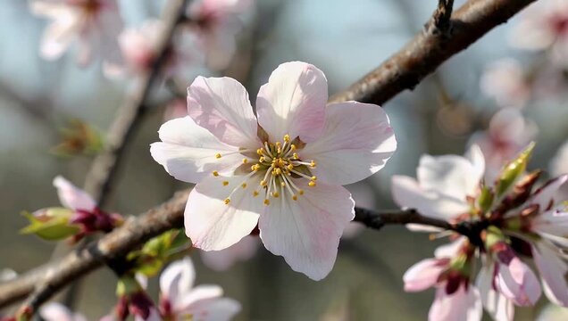 t44536 mp4 Delicate 4K macro video focusing on soft pink cherry blossoms fluttering in a spring breeze capturing subtle petal details and warm sunlight highlights for seasonal travel and nature