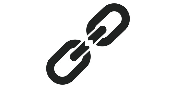 Black broken chain link icon vector for connection loss.