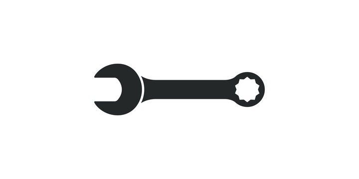 Dual purpose combination wrench tool icon in black for industrial repair.
