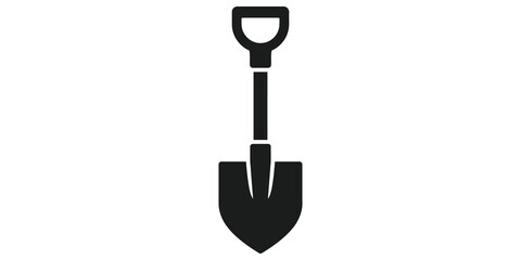 Black shovel tool icon with metal head for construction garden work use. © 扁平化图标 